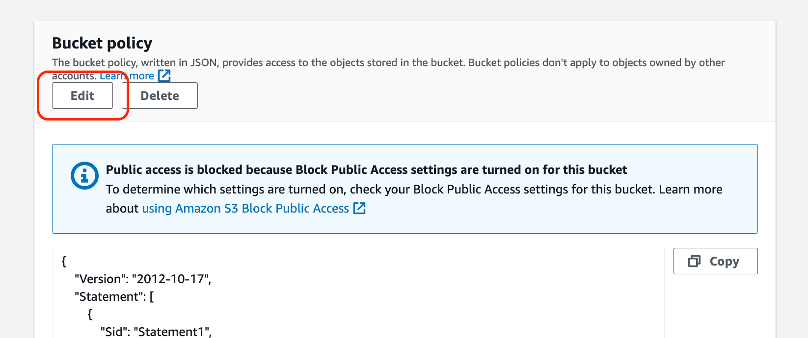 Edit bucket policy